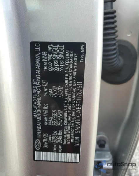 2023 Hyundai Tucson Sel из США, поврежденный, VIN 5NMJFCAE9PH287511